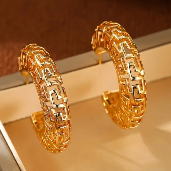 14K Gold Womens Geometric Chunky Semi Hoop Earrings Ladies 14 K Silver Jewelry - Picture 2 of 6